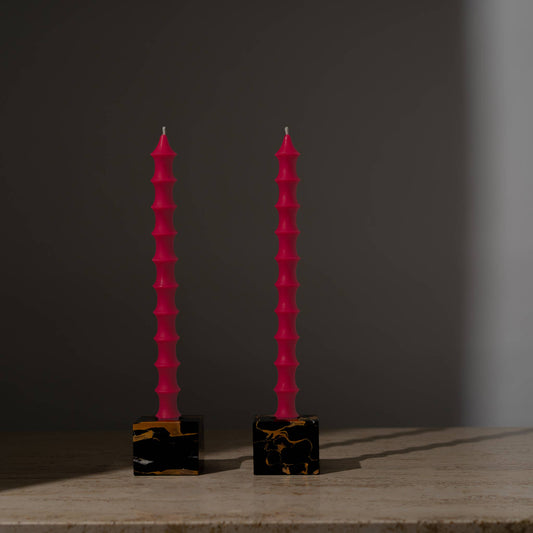 Bamboo Taper Beeswax Candles - A Pair: Dragonfruit Pink