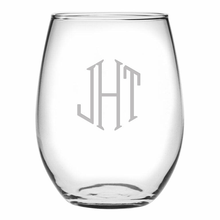 Stemless Wine Glass with Monogram Set of 4