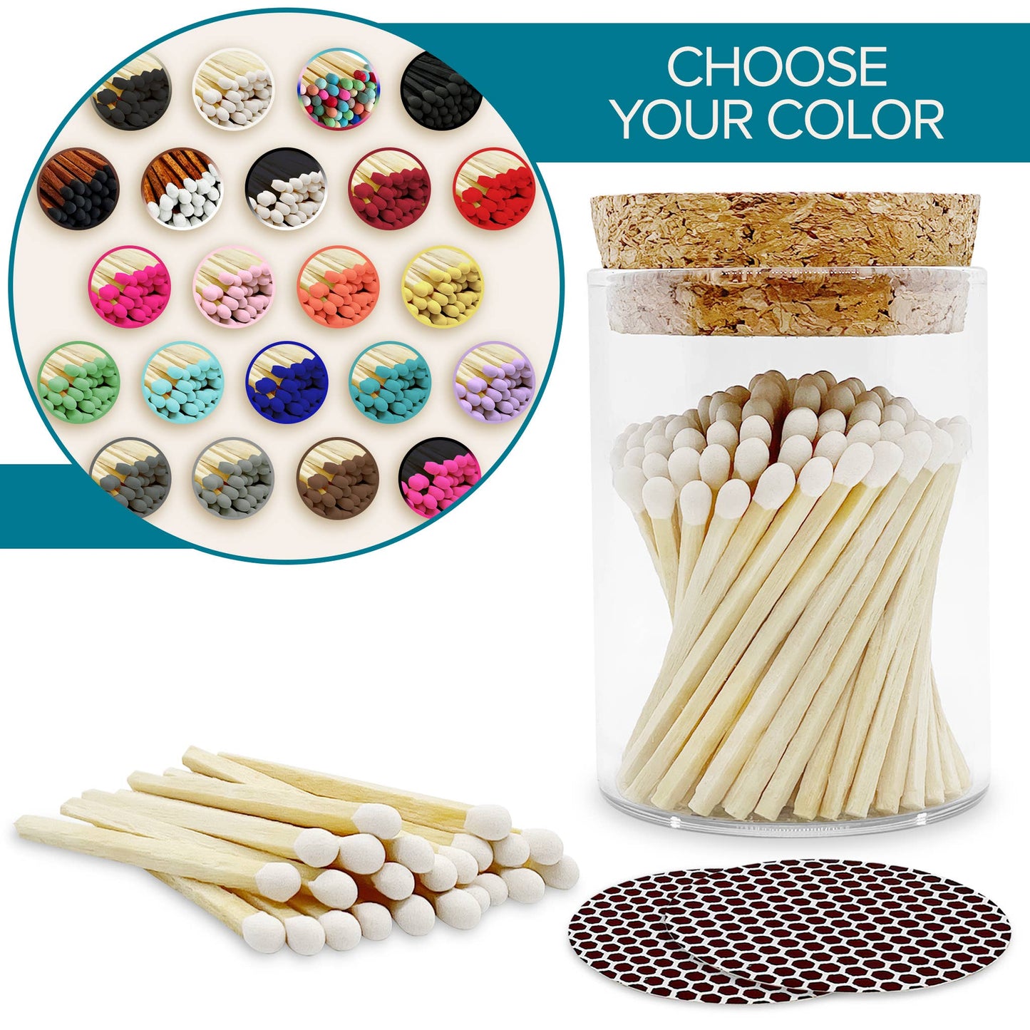 2" Matches in Cork Top Jar - Colors of Your Choice: Rainbow