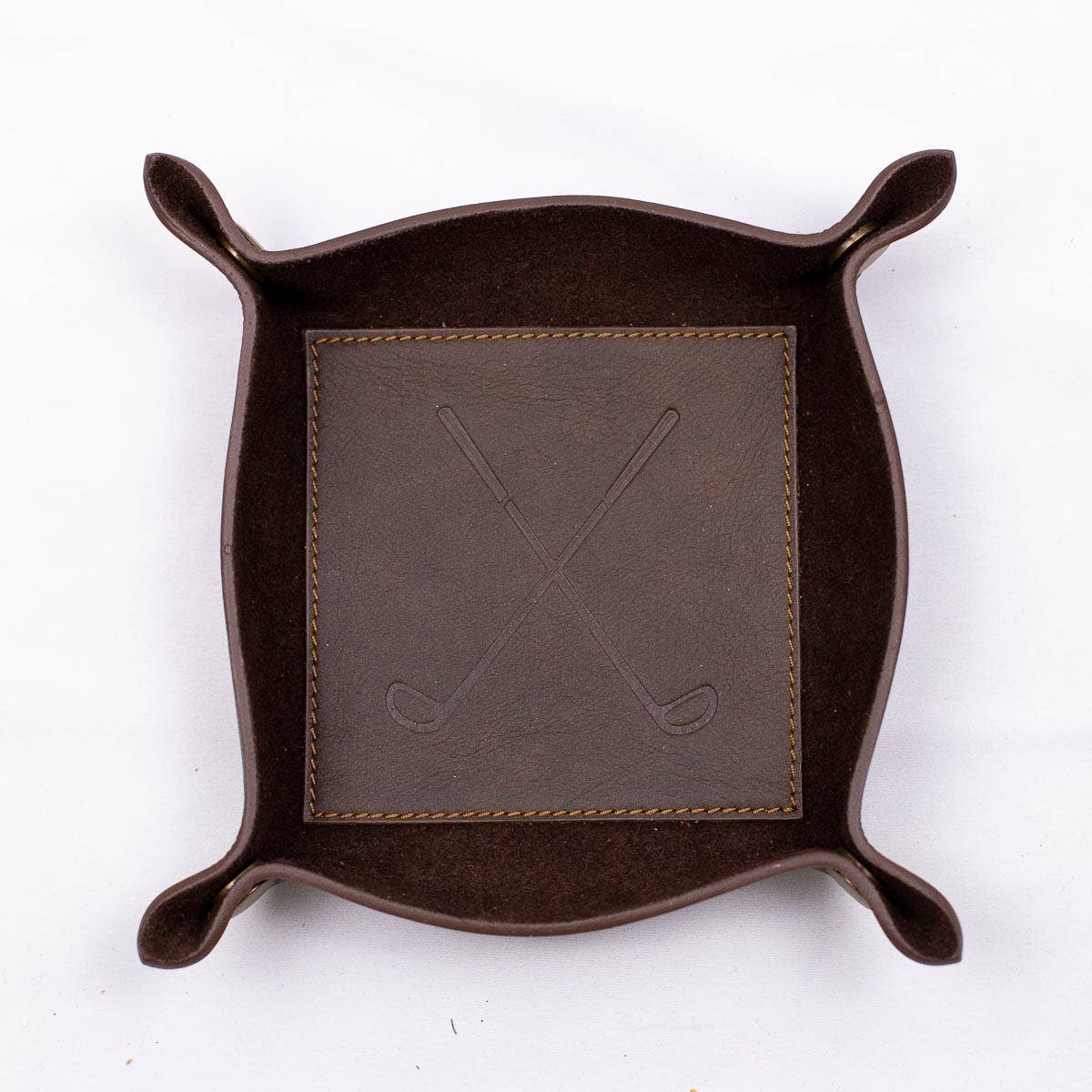 Golf Leather Embossed Valet Tray Dark Brown 8x8