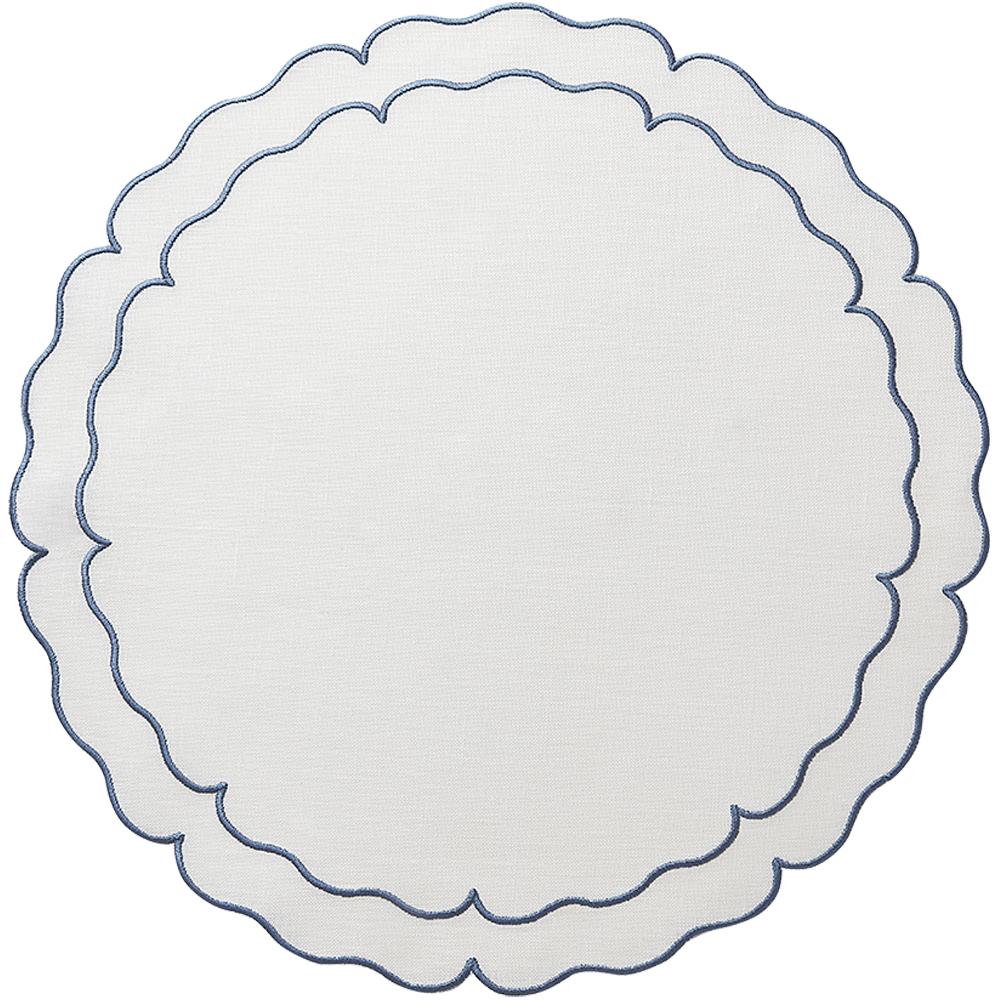 Scallop Linen White with Blue Placemats Set of 2
