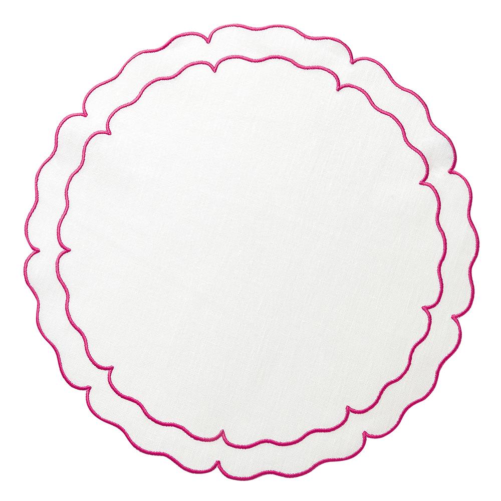 Scallop Linen White with Pink Placemats Set of 2