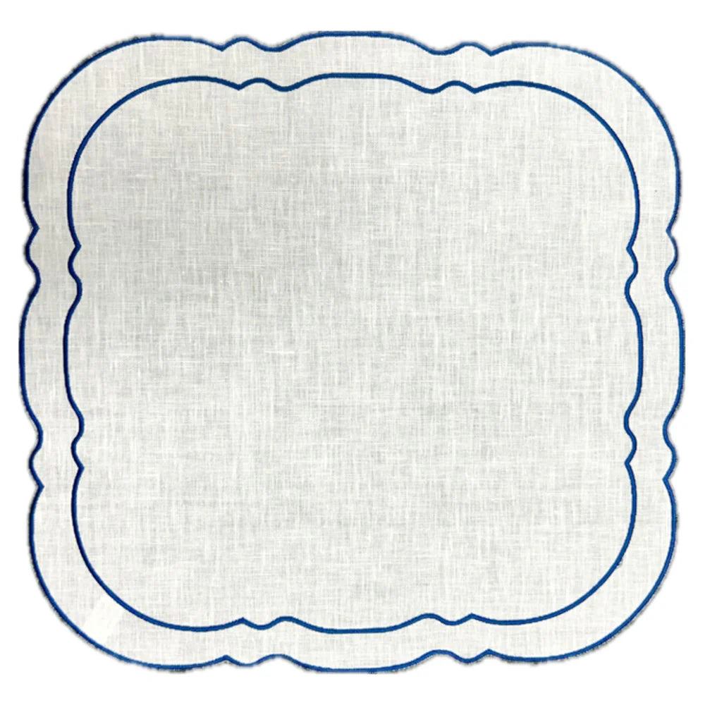 Scallop Square White with Navy Placemats Set of 2
