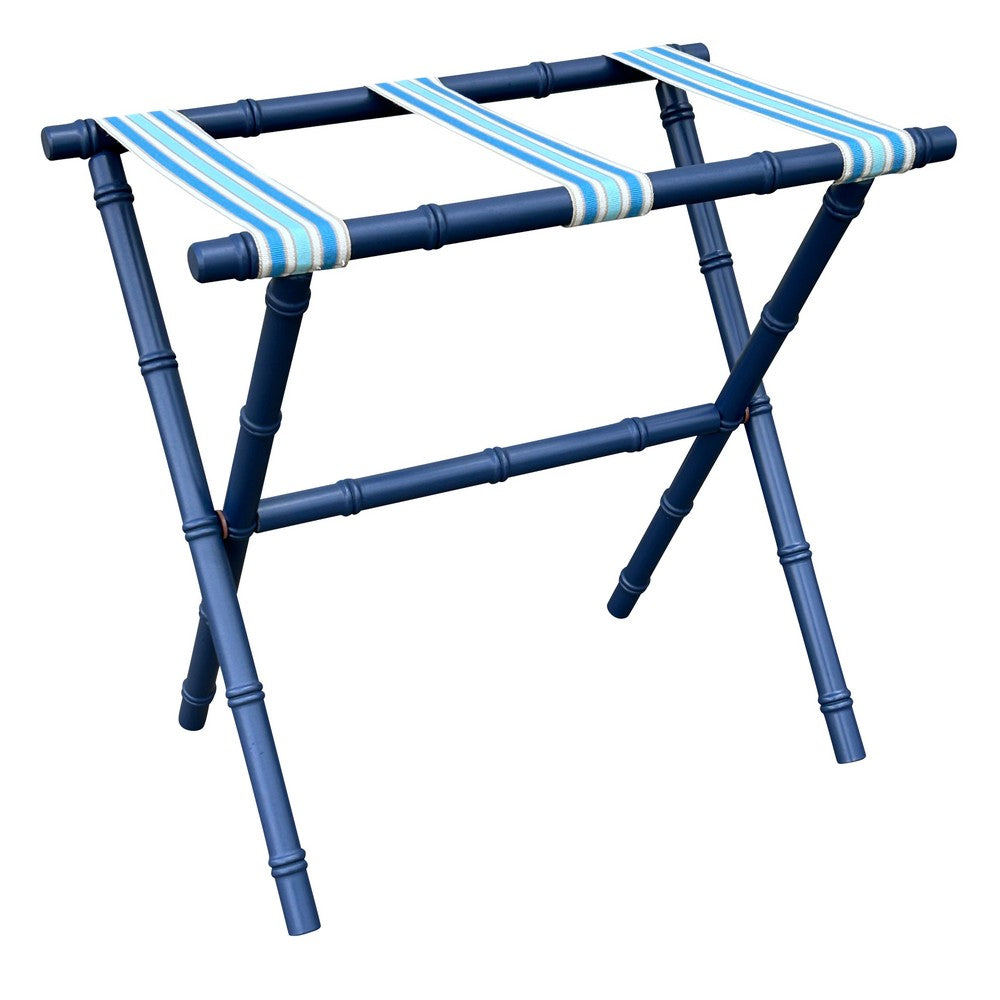 Wooden Bamboo Inspired Luggage Rack Navy with Designer Strap