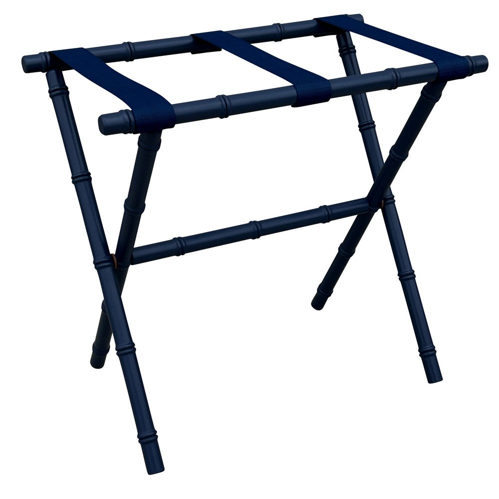 Navy Bamboo Wood Luggage Rack with Navy Straps
