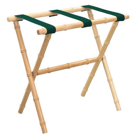 Wooden Bamboo Inspired Luggage Rack Natural & Green Straps