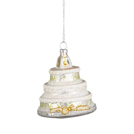 A61008:Glass 3 tier cake ornament with glitter trim 4 in