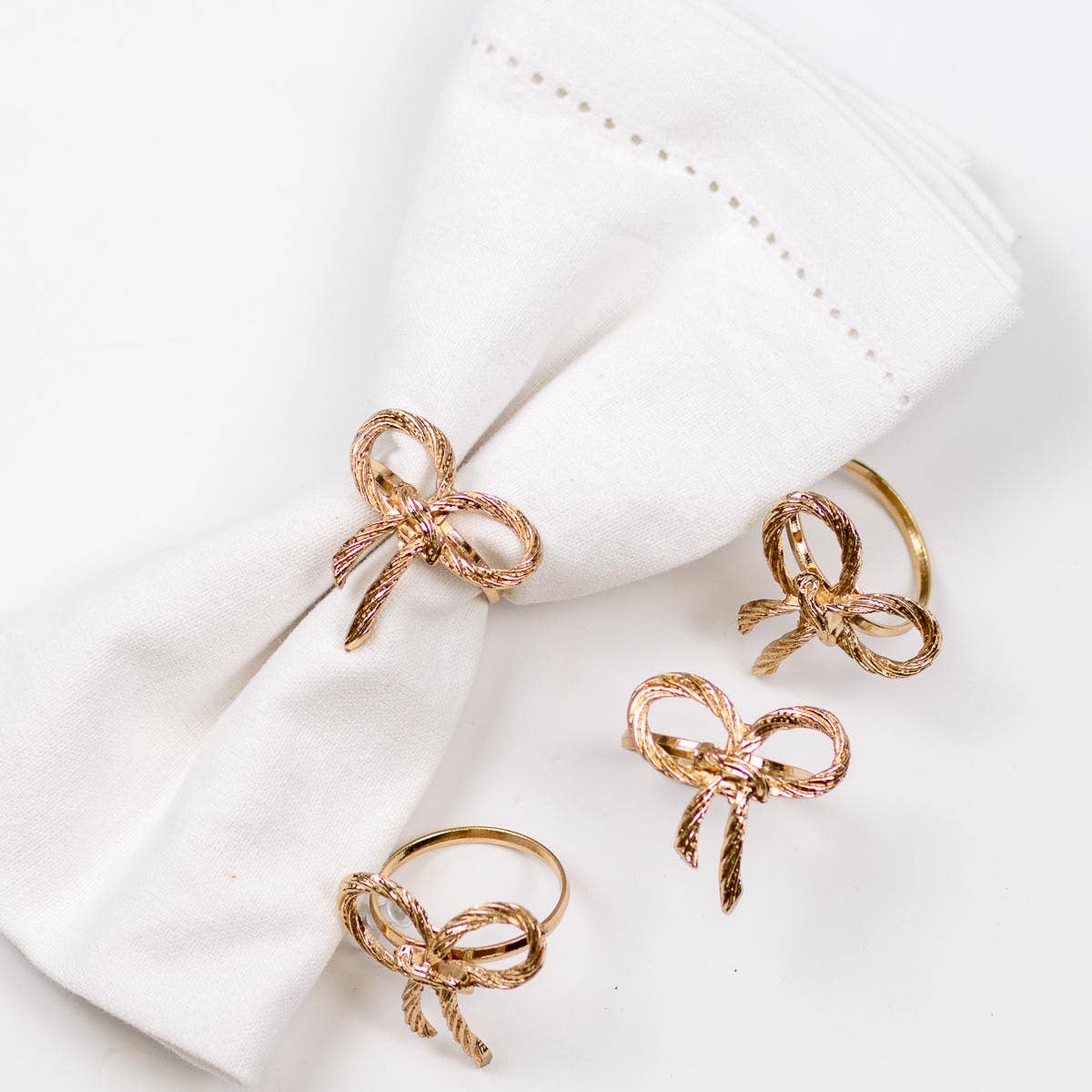 Bow Napkin Rings Gold 1.5" Set of 4