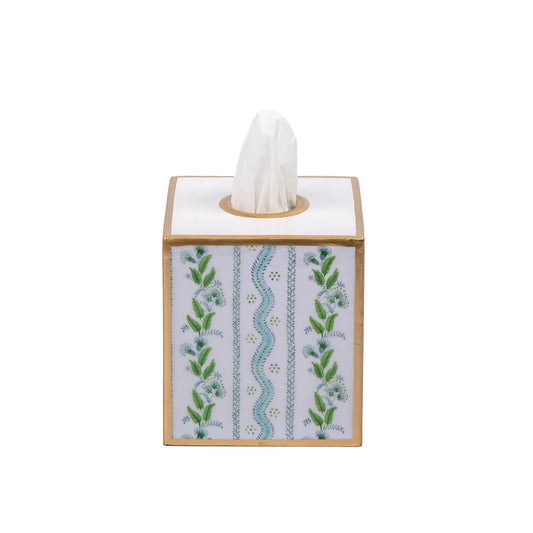 Emma Stripe Enameled Tissue Box Cover - Blue & Green