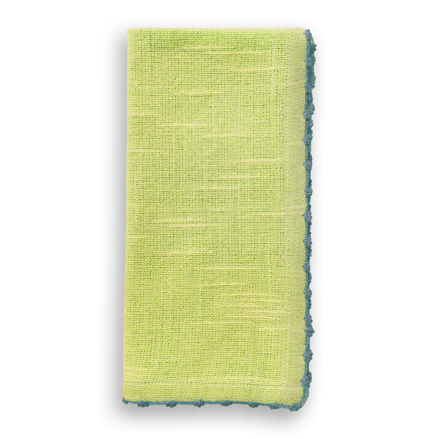 Knotted Edge Chartreuse Cotton Napkin Blue Trim | Set of 4