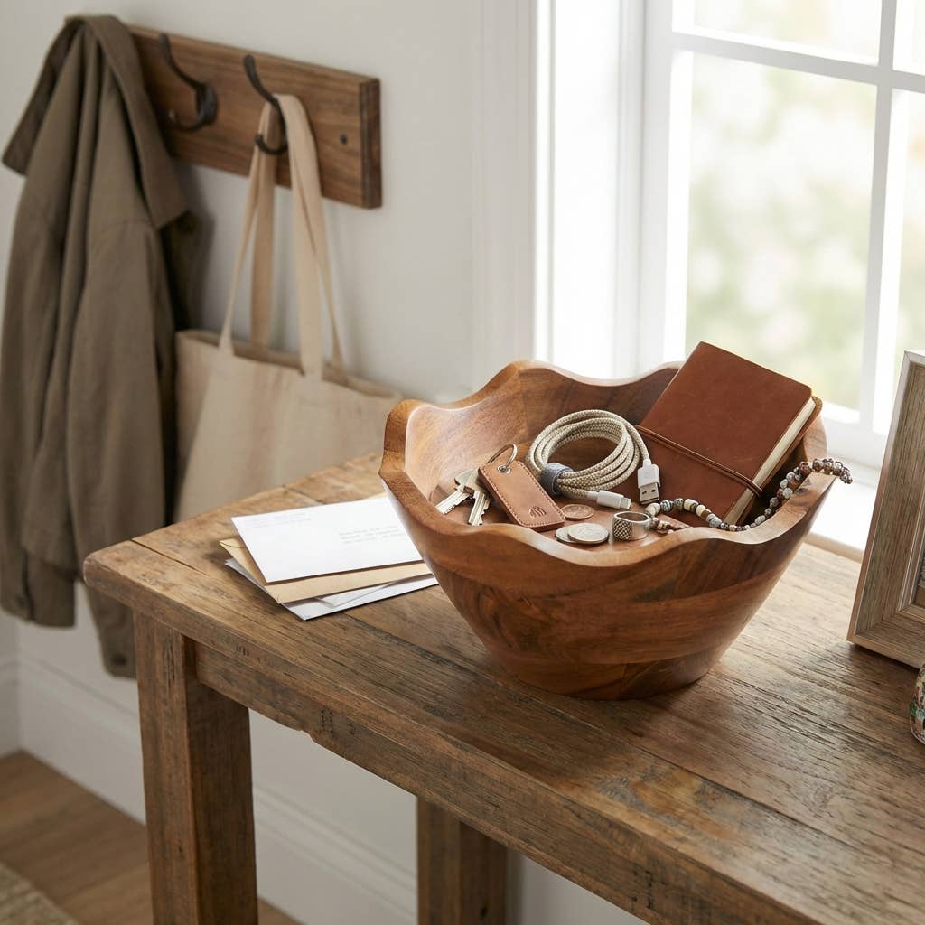 Hand-carved Acacia Wood Scalloped Serving Bowl: Small