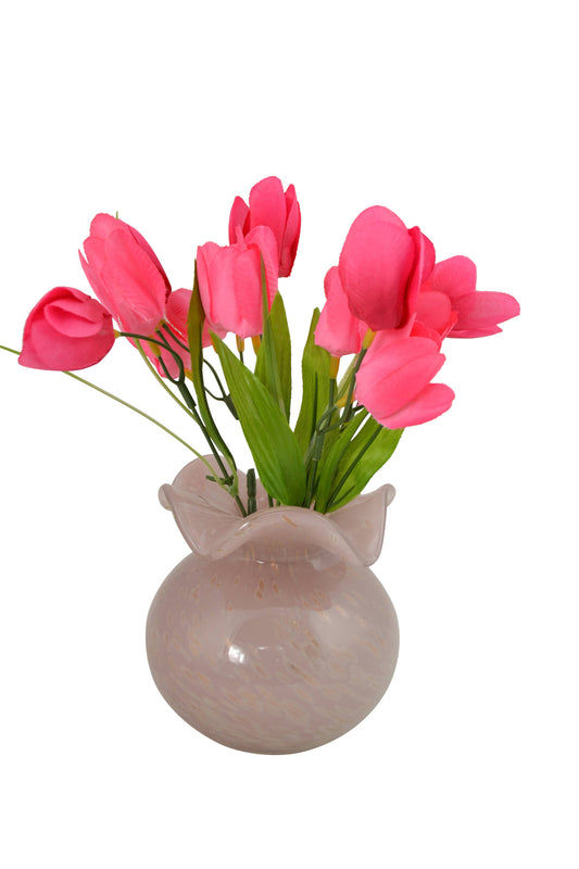 PINK W/ GOLD SPECS GLASS VASE