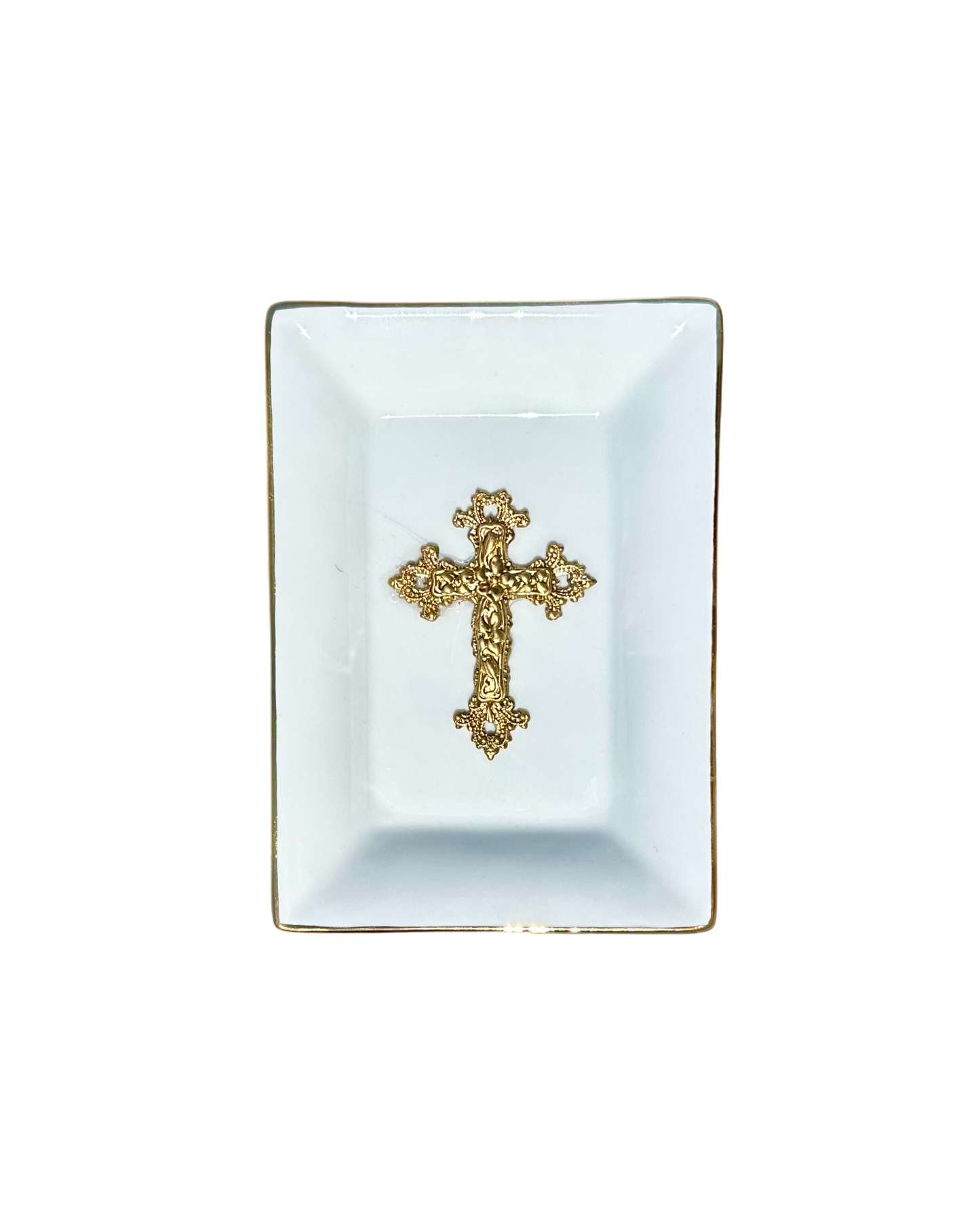 Cross, Porcelain Trinket Tray, Brass