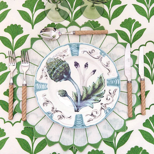 Josephine Green Block Print Cotton Table Runner