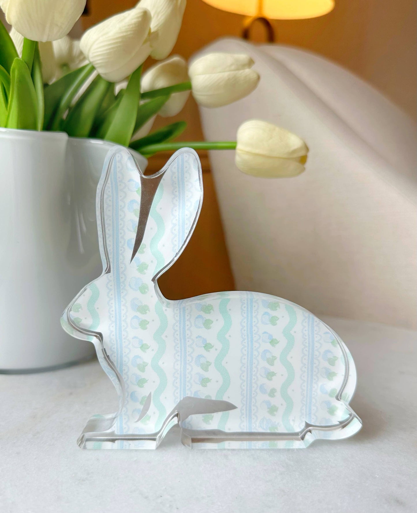 Easter Acrylic Bunny Block : Pink Chinoiserie Bunny