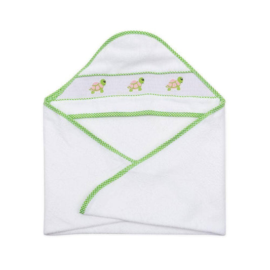 Green Turtle Smocked Hooded Towel