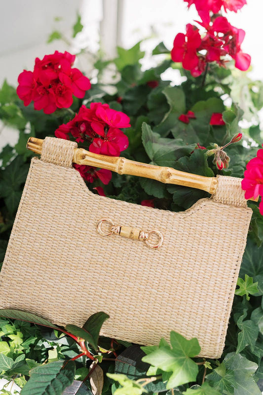 Mary Natural Straw Clutch - Bamboo Natural Handle - WS: Bamboo Toggle
