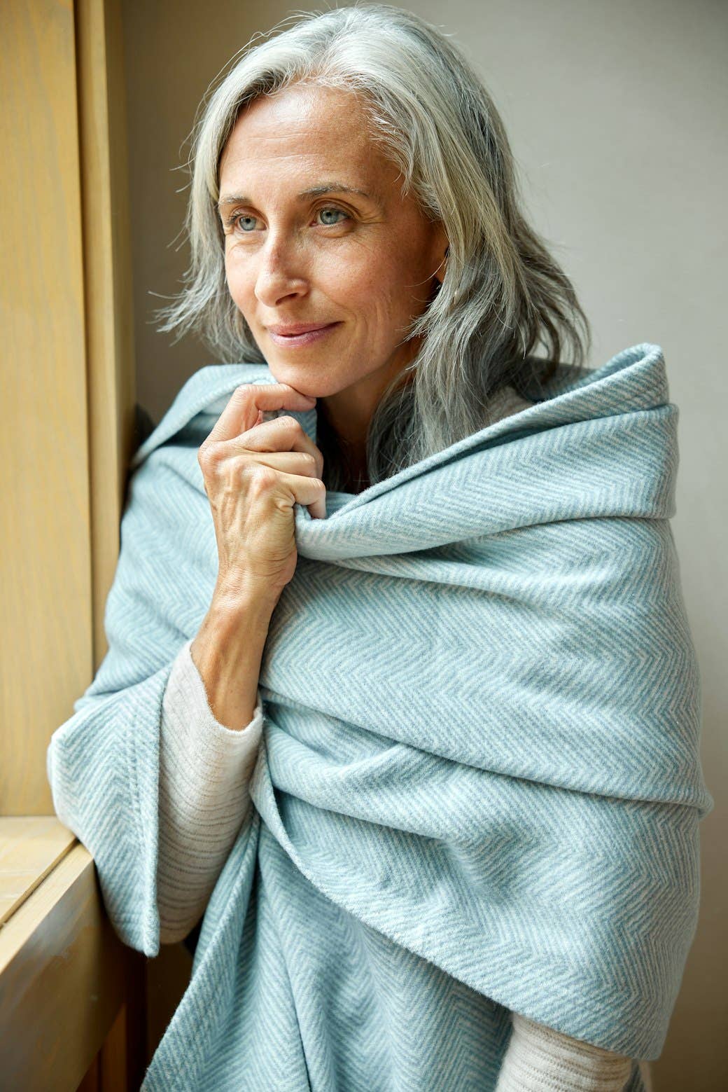 Bayside Herringbone Shawl - Fog