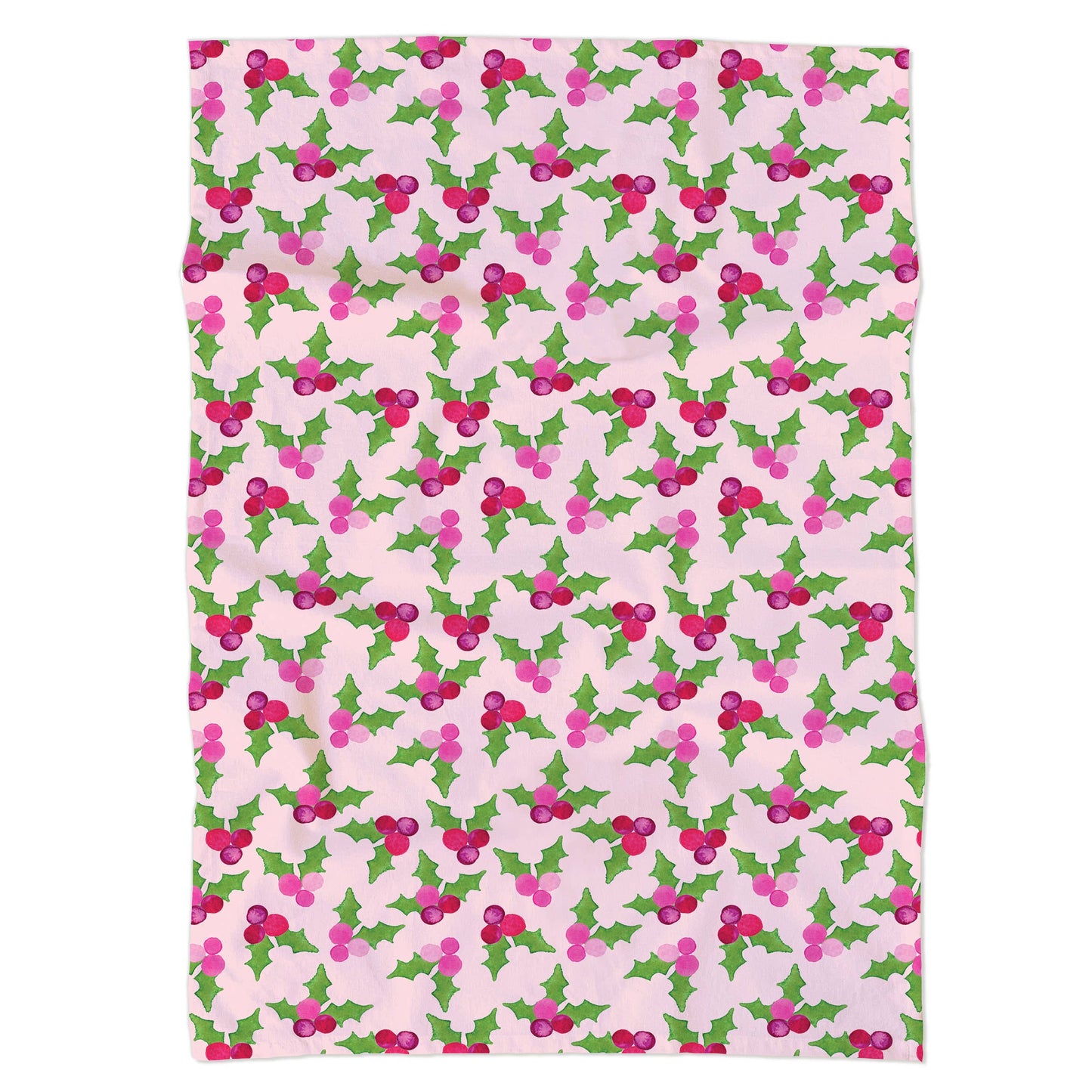 Pink Holly Tea Towel | Pink Christmas Holly Dish Towel