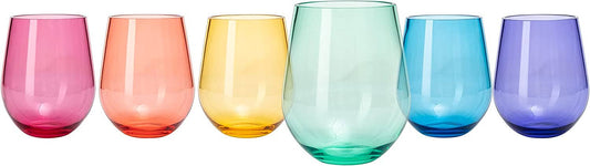 6 Unbreakable Colored Stemless Wine Glasses Acrylic