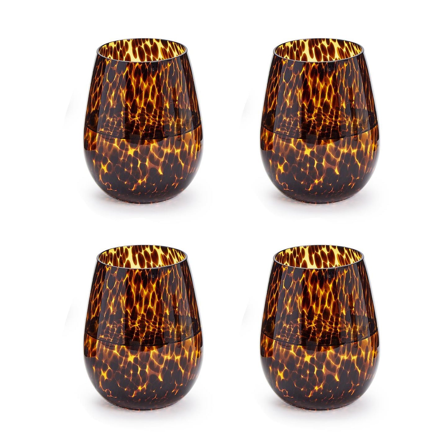 Tortoise Print Set of 4 Wine Glasses