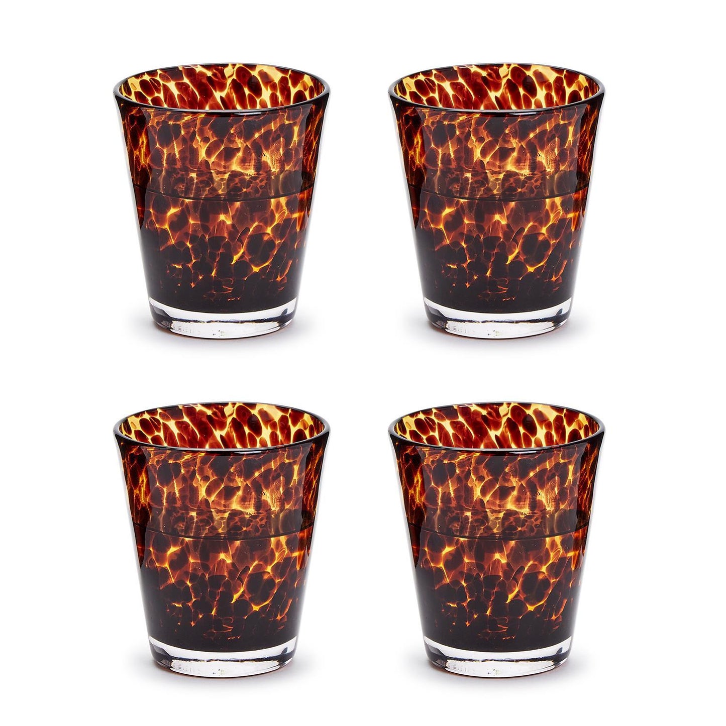 Tortoise Print Set of 4 Double Old Fashioned Glasses