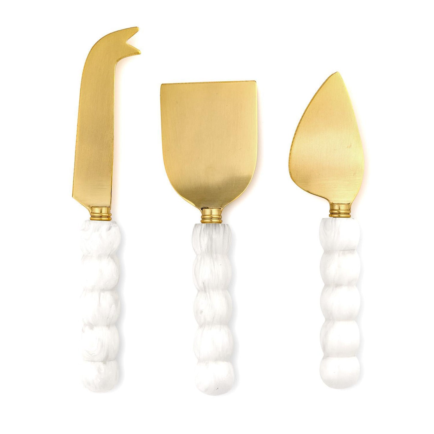 White Beaded Cheese Knives Set of 3