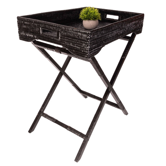 Rattan Butler Tray/Table Black