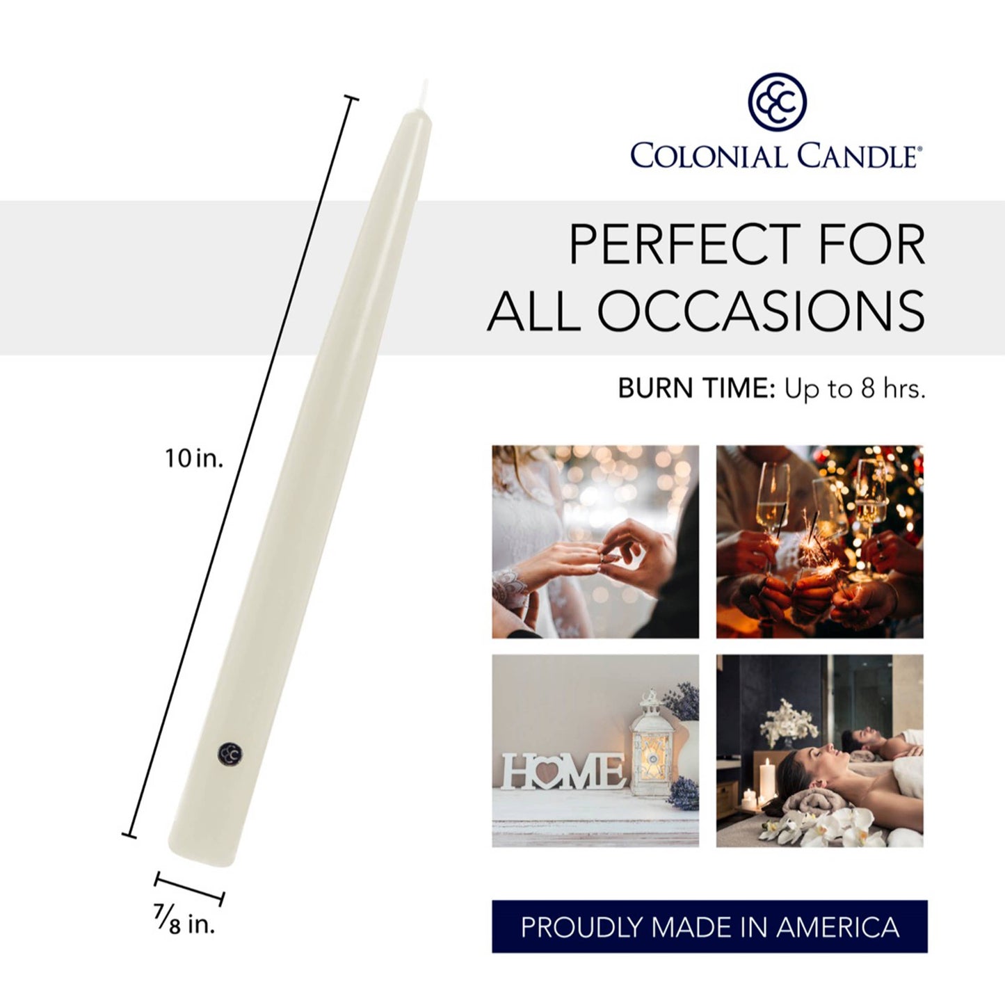 Colonial Candle Handipt Taper-Unscented-10in-Ivory