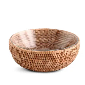 Hand Woven Serving Bowl Rattan with Glass Bowl