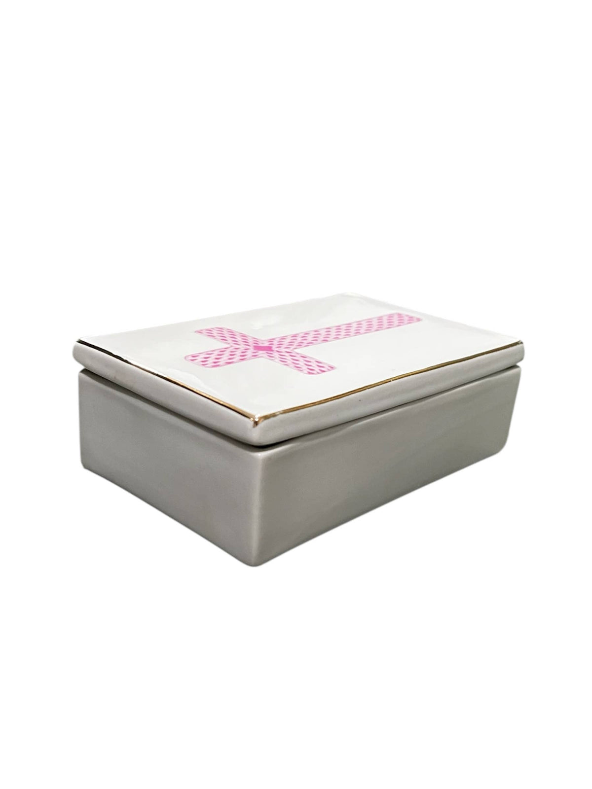 Rectangular Lidded Box with Pink Cross