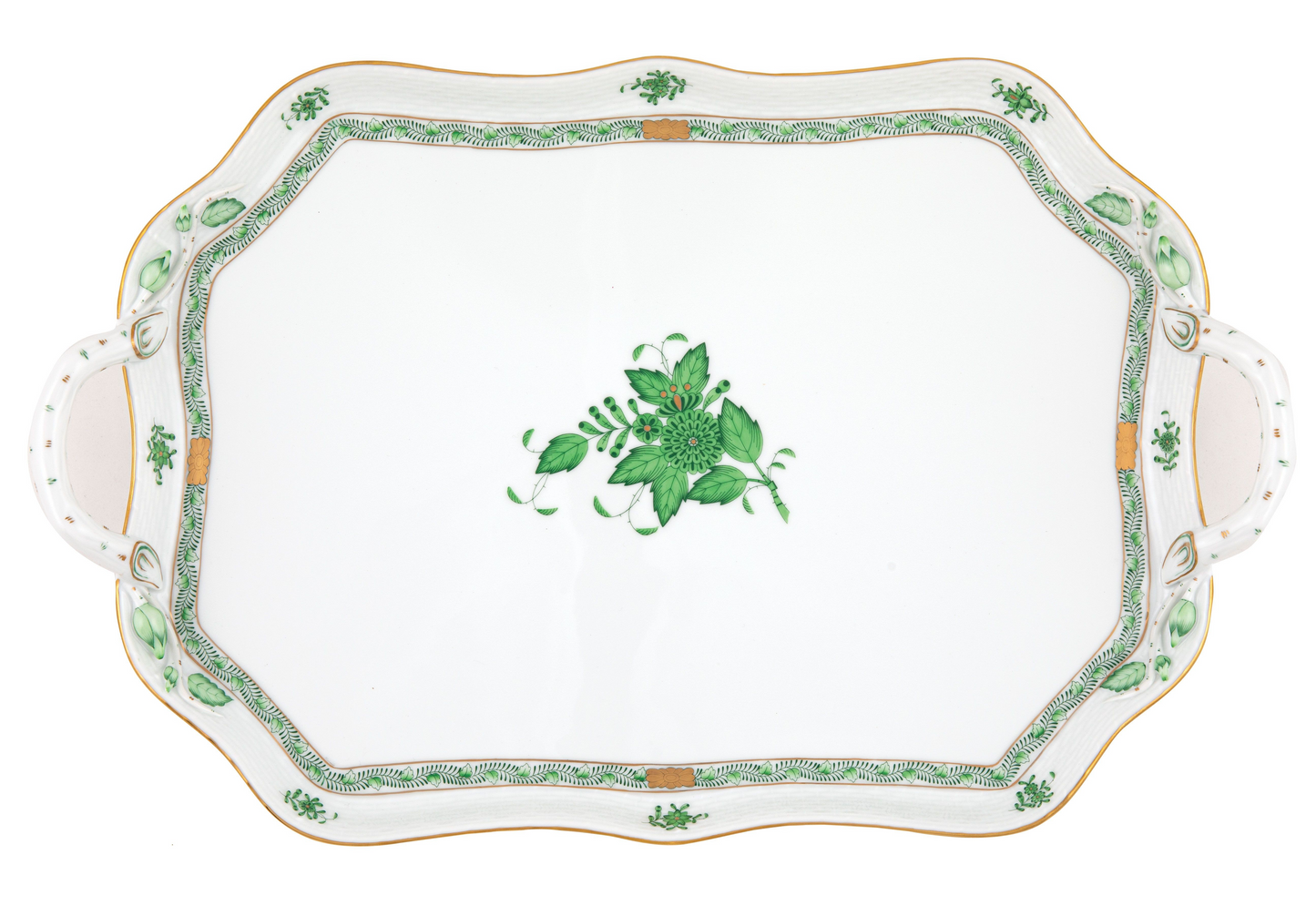 Herend Chinese Bouquet Green Rectangle Tray with Branches