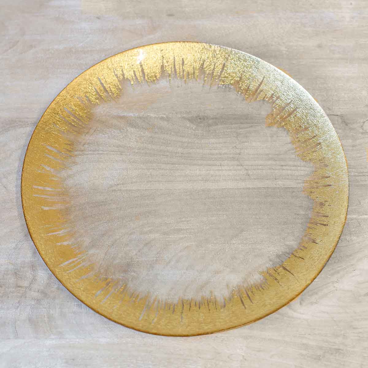 Naples Glass Platter Clear/Gold 14.25x1x14.25