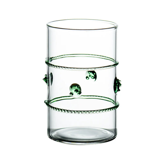 Clear Votive with Green Glass Rope and Medallions