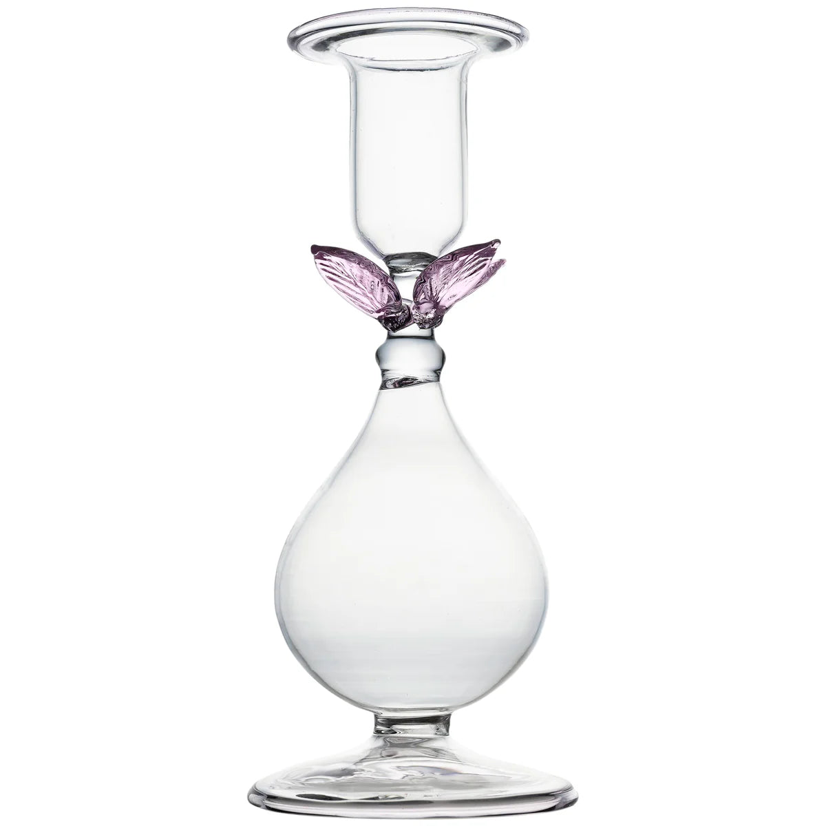 Clear Candlestick with Pink Leaves