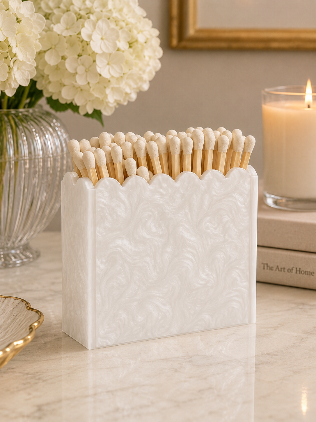 White Scalloped Acrylic Match Holder