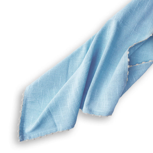 Knotted Edge Light Blue Cotton Napkin White Trim | Set of 4