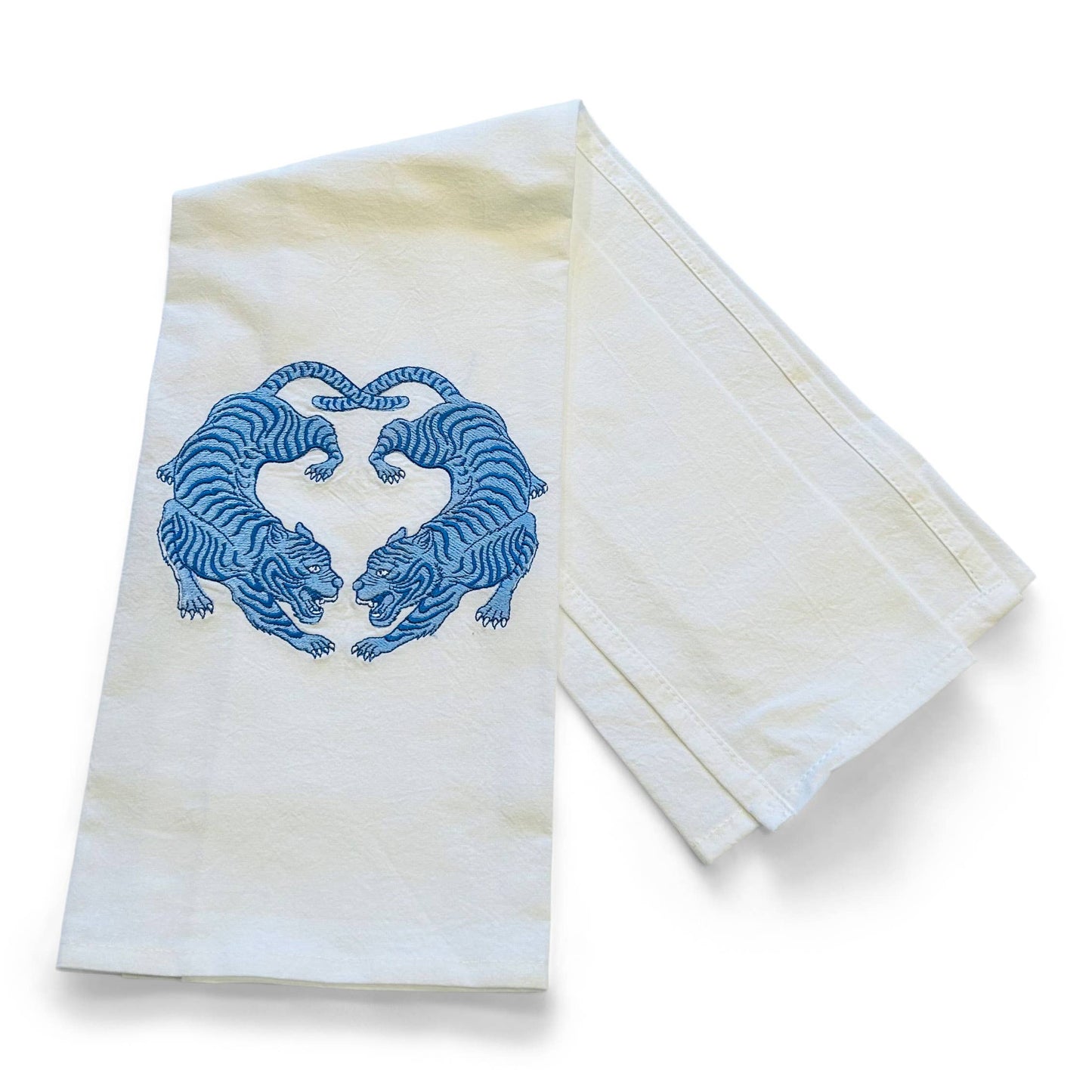 Towel - Twin Tigers Chinoiserie - Blue on white