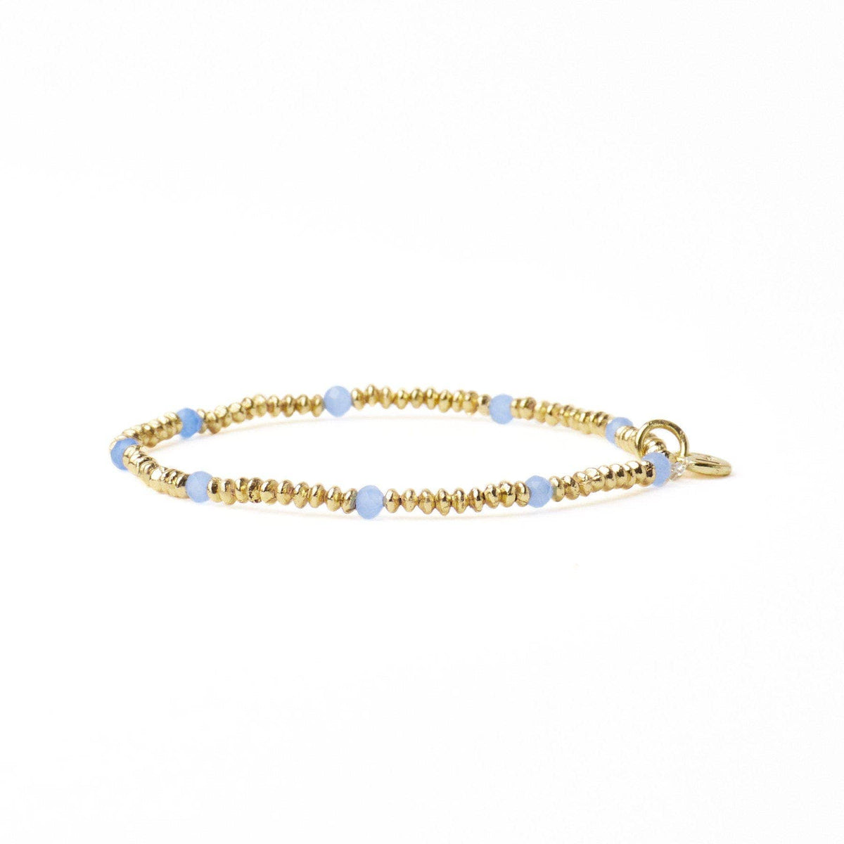 Ashley Small Brass + Crystal Stretch Bracelet Blue + Gold