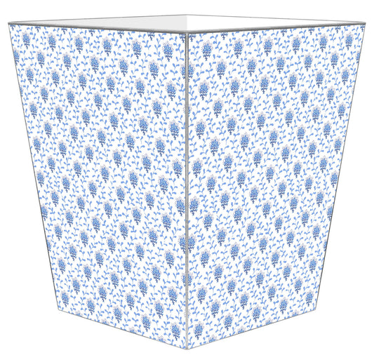 Blue Provencial Print Wastepaper Basket: Wood Scalloped Top