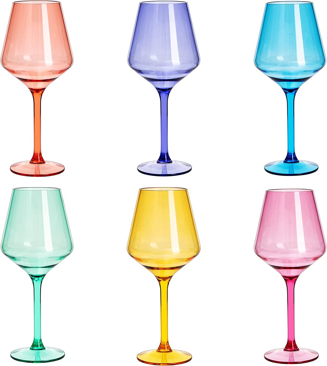 Colored Stemmed Wine Glasses, Acrylic oz Set - 6 Unbreakable
