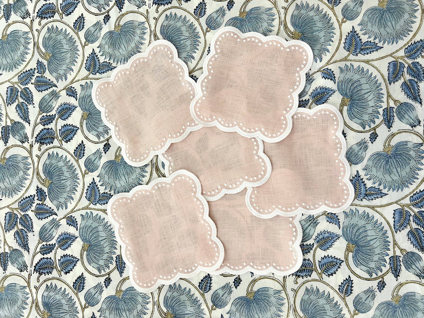 Scalloped Cocktail Napkins Pink Set of 4
