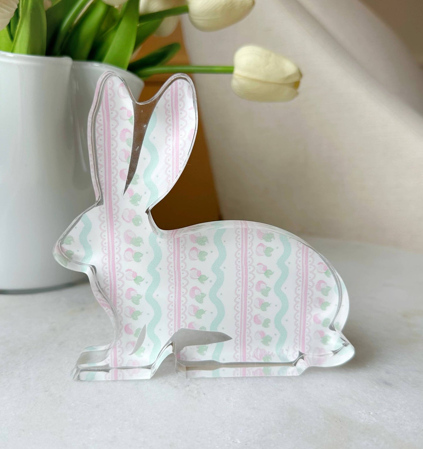 Easter Acrylic Bunny Block : Pink Chinoiserie Bunny