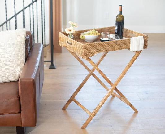Rattan Butler Tray/Table: Honey Brown