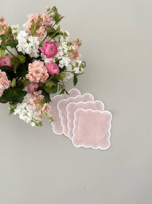 Scalloped Cocktail Napkins Pink Set of 4