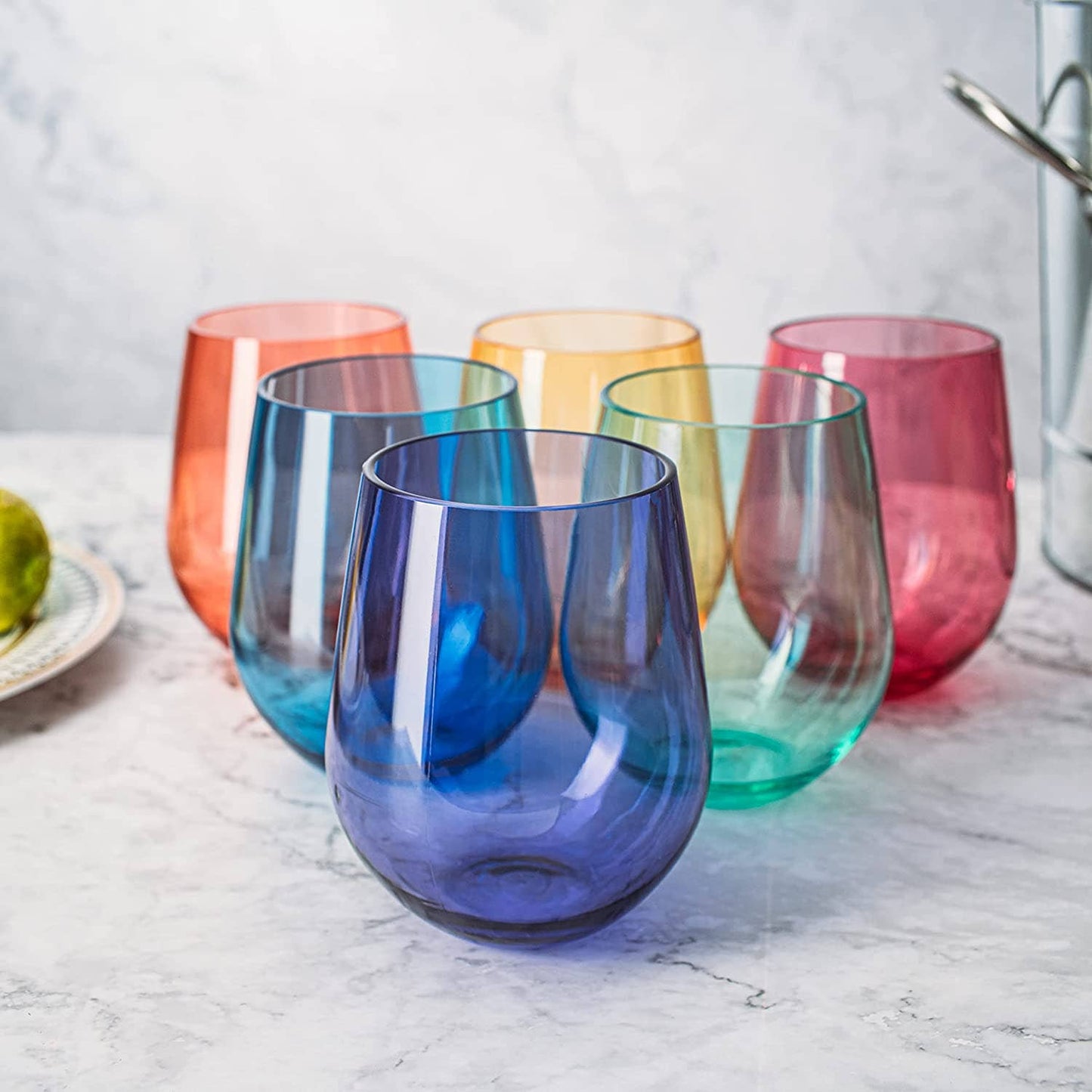 6 Unbreakable Colored Stemless Wine Glasses Acrylic