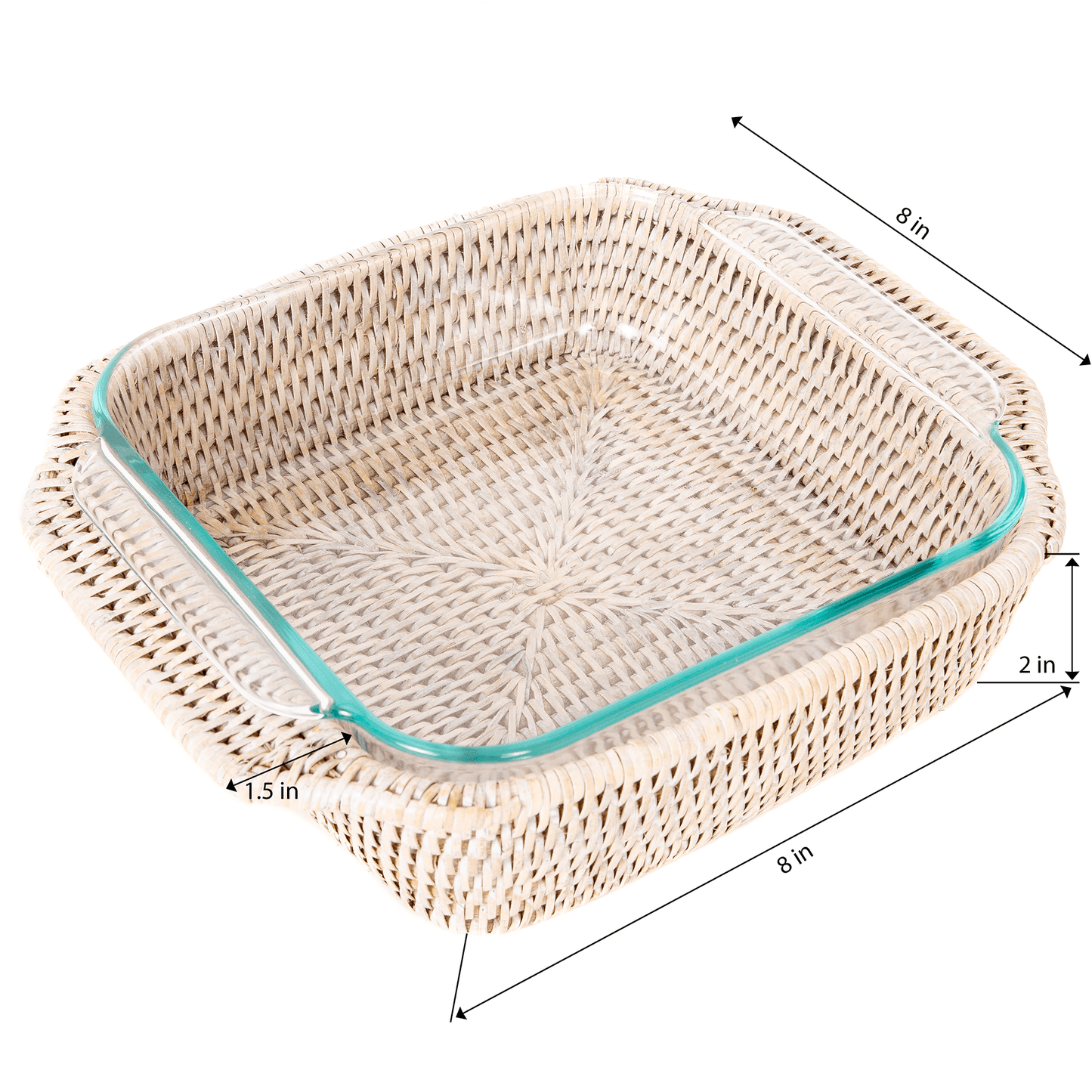 Rattan Square Baker Basket with Pyrex Dish: White Wash