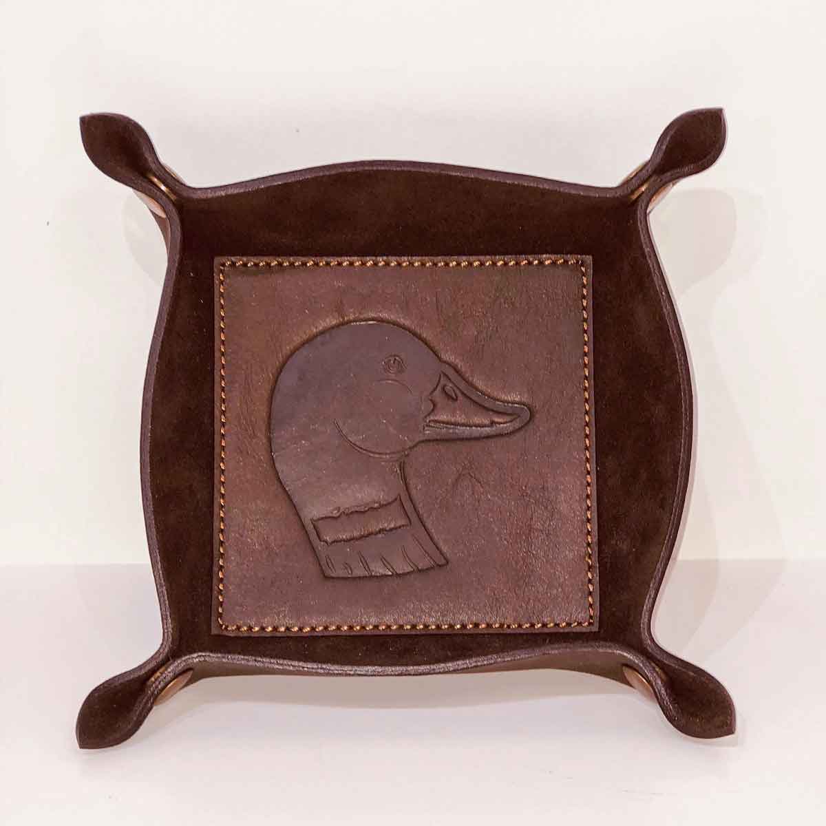 Duck Leather Embossed Valet Tray Dark Brown 8x8