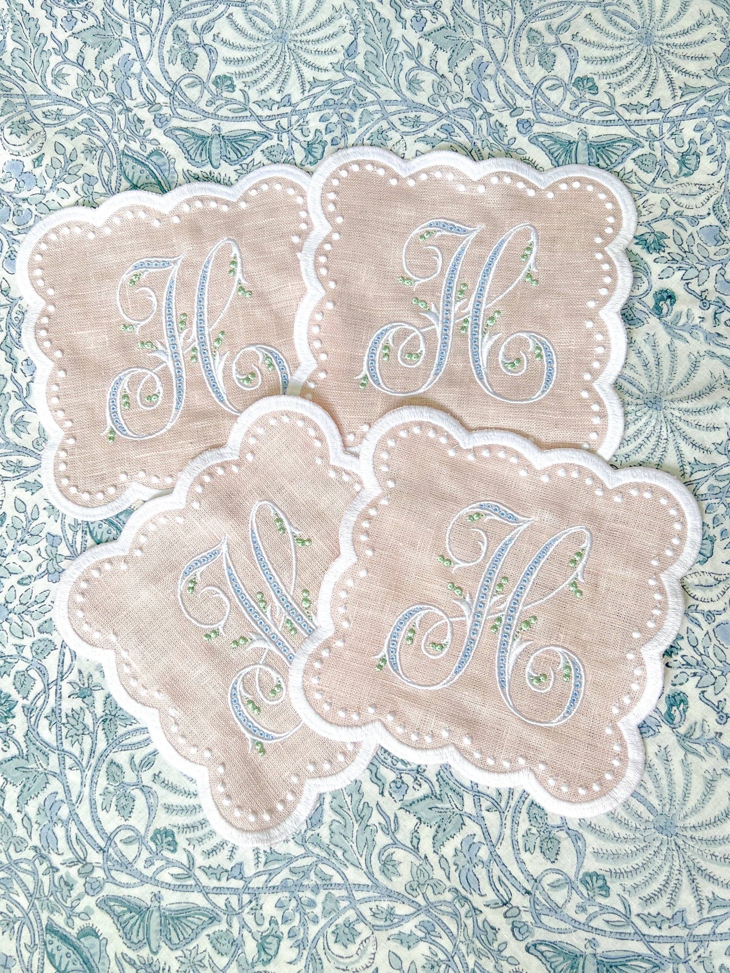 Scalloped Cocktail Napkins Pink Set of 4