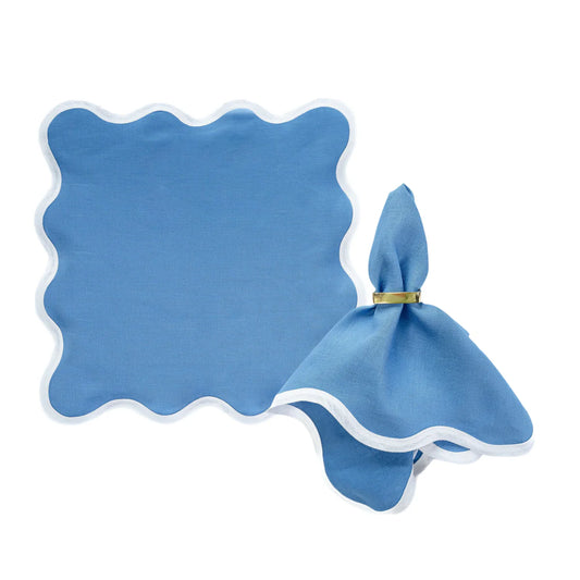 Linen Scalloped Square French Blue